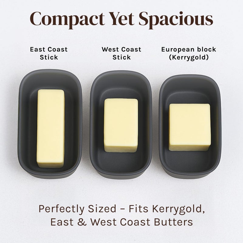 Cooler Kitchen Grey Butter Dish with Lid For Countertop - Modern Plastic Dark Grey Butter Crock - Dishwasher Safe Butter Keeper -Butter Holder Container Perfect For Large European Style Butter Such As Kerrygold - Image 2